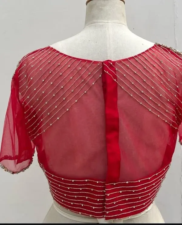 Luxury Red Corset Aari Maggam Work Blouse Shop Designer Bridal Wear Online - Image 5
