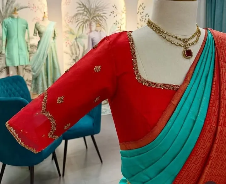 Luxury Red Net Blouse Under Budget  Exquisite Zardosi Maggam Detailing