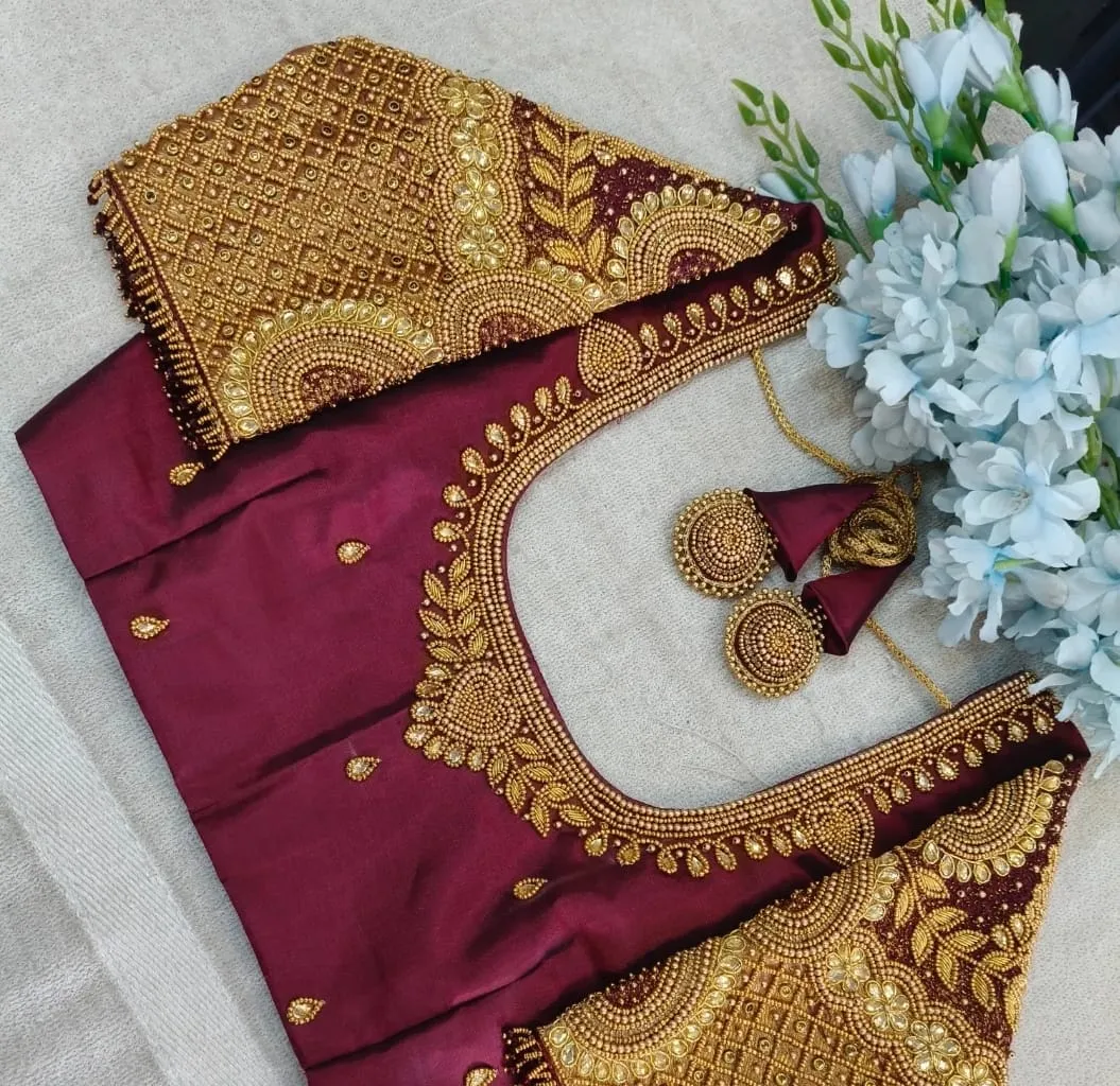 Maroon Bridal Designer Maggam Aari Work Saree Blouse  Custom Party Wear Blouse Buy Online