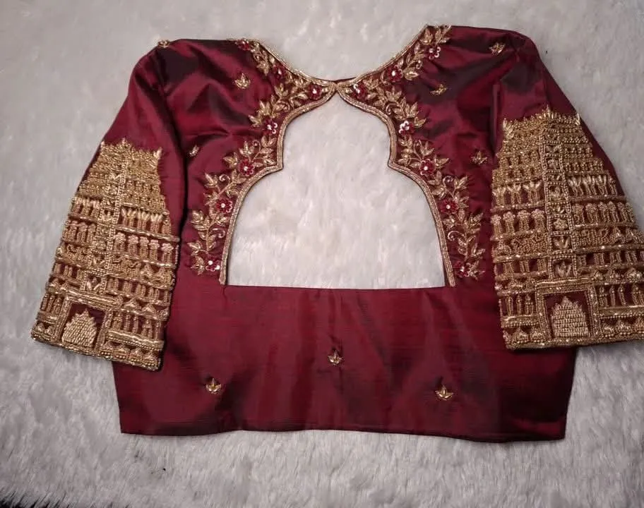 Maroon Temple Maggam Work Blouse  Premium Bridal Craftsmanship for Grand Occasions