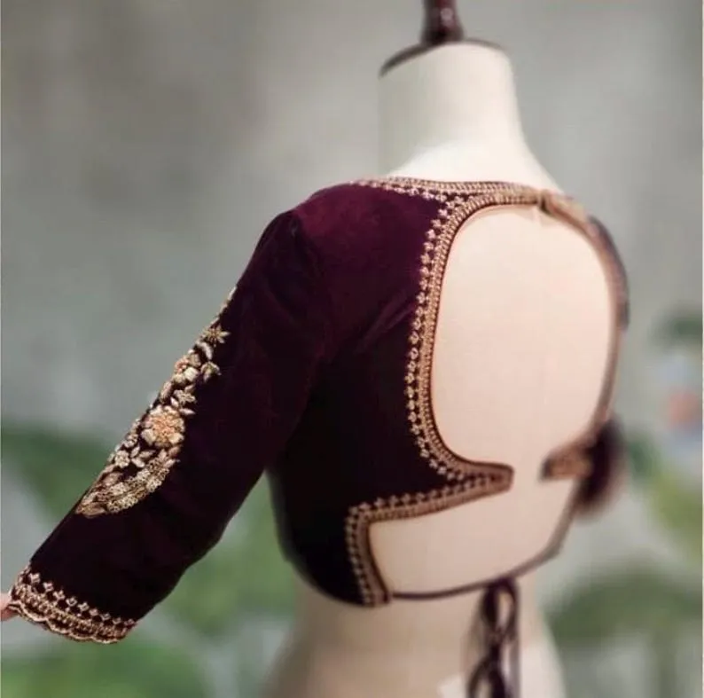 Maroon Velvet Elegant Zardosi Maggam Blouse  BudgetFriendly Luxury Look