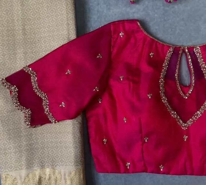 Mejantha Pink Net Zardosi Maggam Work Blouse  Elegant  Affordable Designer Wear