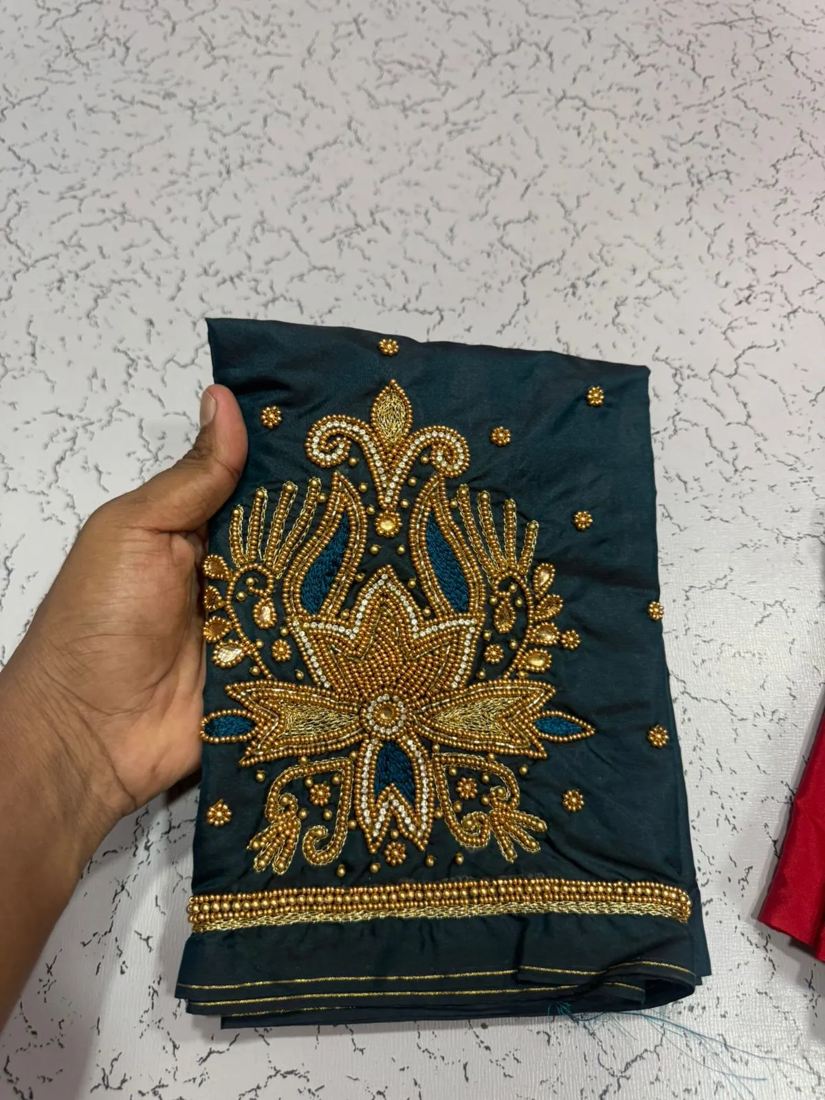 Navy Blue Handcrafted Maggam Work Blouse Elegant Yet Affordable