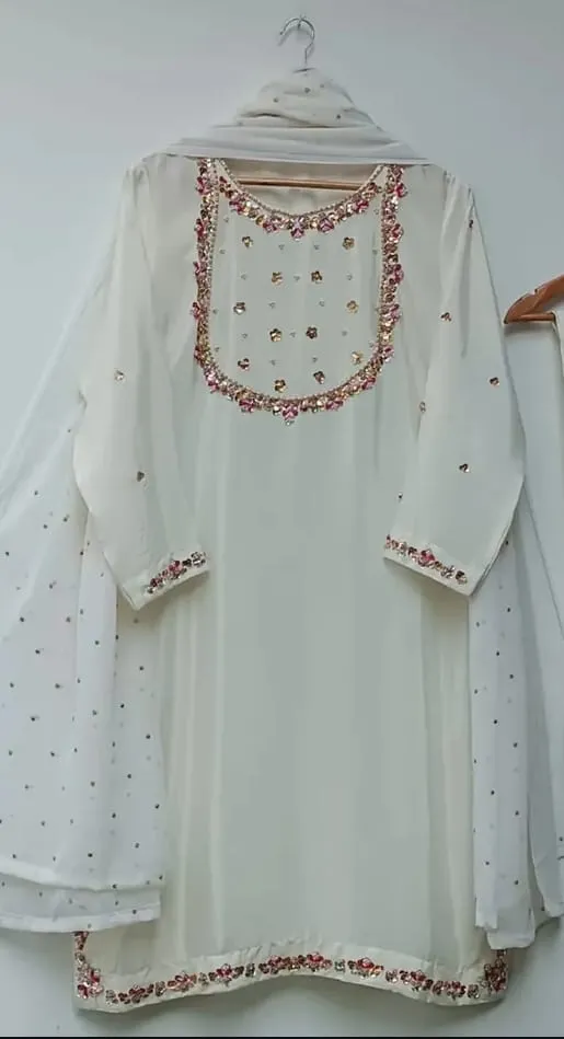 New Arrival White Maggam Work Anarkali Suit Festive Ethnic Wear with Dupatta