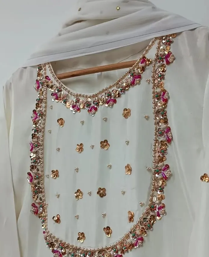 New Arrival White Maggam Work Anarkali Suit Festive Ethnic Wear with Dupatta - Image 2