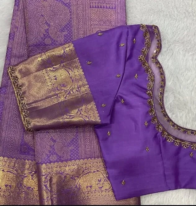 New Lavender Net Blouse Maggam Work Affordable Price - Image 2