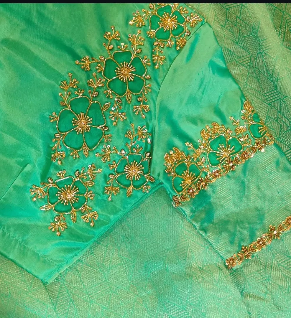 Parrot Green Designer Maggam Work Blouse  Bridal Handcrafted Aari  Zardosi Design