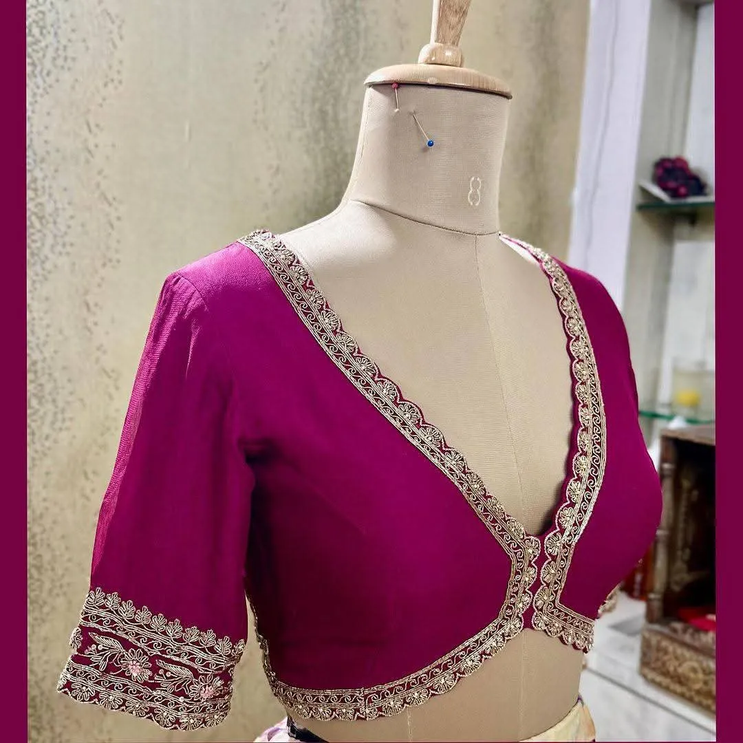 Pink Aliya Cutwork Maggam Work Blouse  Premium Bridal Handcrafted Design