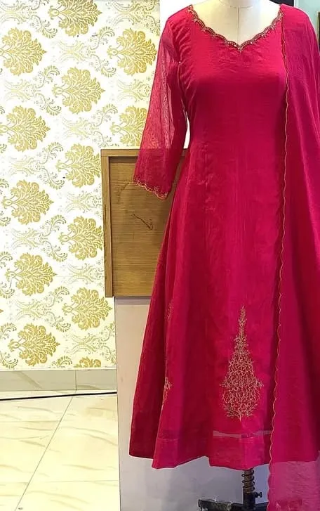 Pink FullSleeves Maggam Work Anarkali Suit  Customised Party Wear Under Budget
