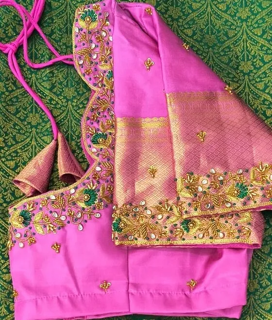 Pink Handcrafted Maggam Work Blouse Shop Custom Sizes Premium Finish