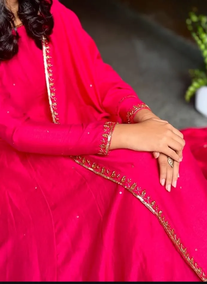 Pink High Neck Maggam Work Anarkali  Customised Long Suit with Premium Appeal