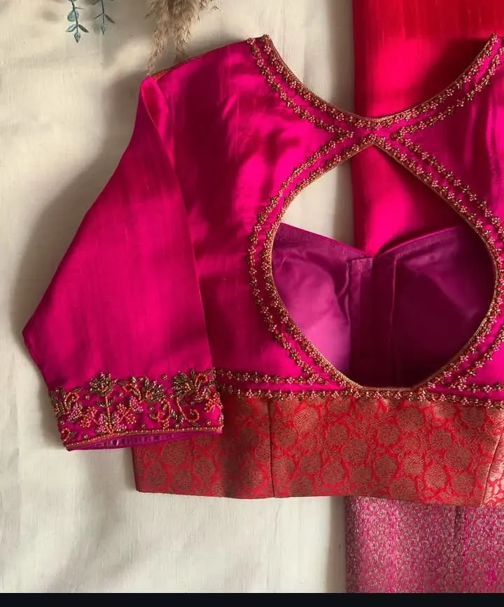 Pink High Neck Maggam Work Blouse Premium Bridal Design for Luxe Occasions - Image 2