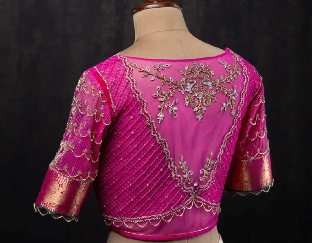 Traditional Bridal Maggam Work Blouse in Pink