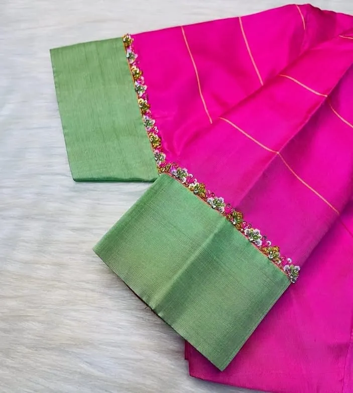 PinkGreen Designer Maggam Work Blouse Under Budget  Simple Stunning  High Demand
