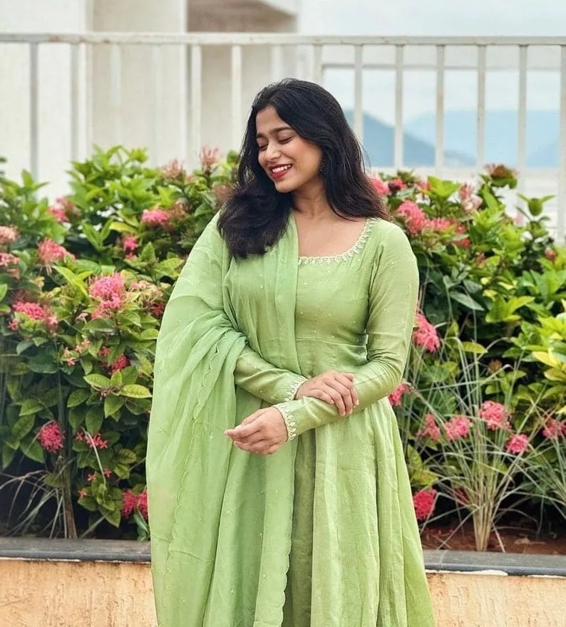 Pista Green Anarkali Suit Set  Customised Maggam Work for Weddings  Festive Wear