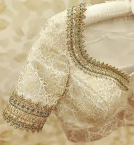 Traditional Bridal Maggam Work Blouse in Creame