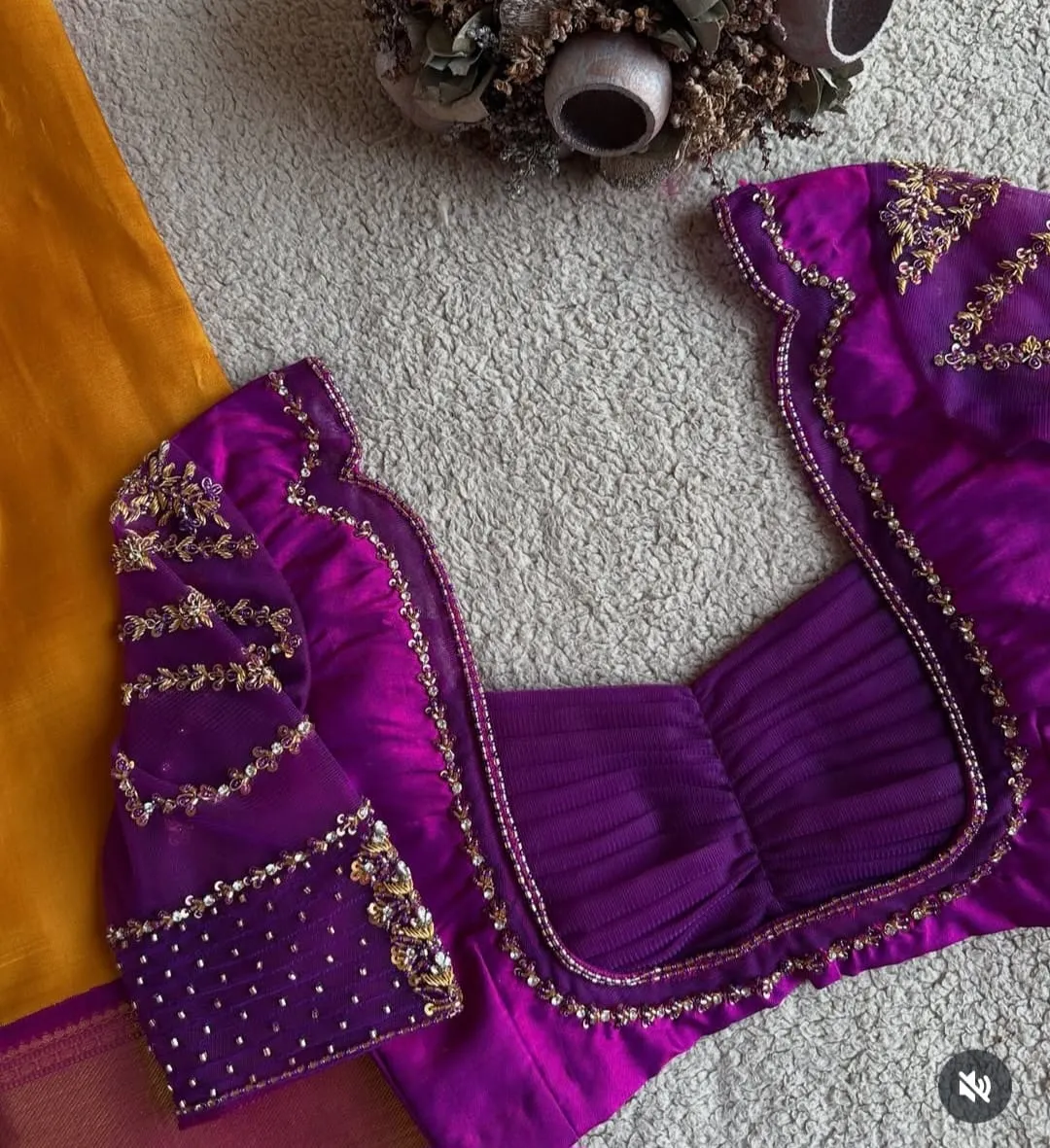 Premium Purple Maggam Work Blouse Handcrafted Bridal Blouse Design