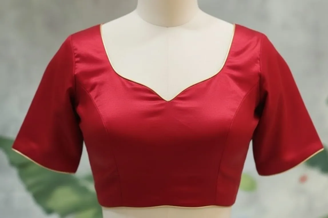 Premium Red Lotus Back Neck Blouse Stylish Fancy Ready Made Wedding Wear