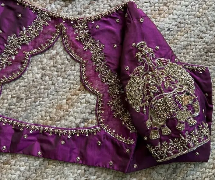 Purple Heavy Designer Maggam Work Blouse Under Budget  Premium Bridal Look at Best Price