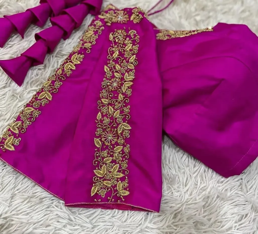 Purple Pink Wedding Blouse  Designer Maggam Aari Work Online Under Budget