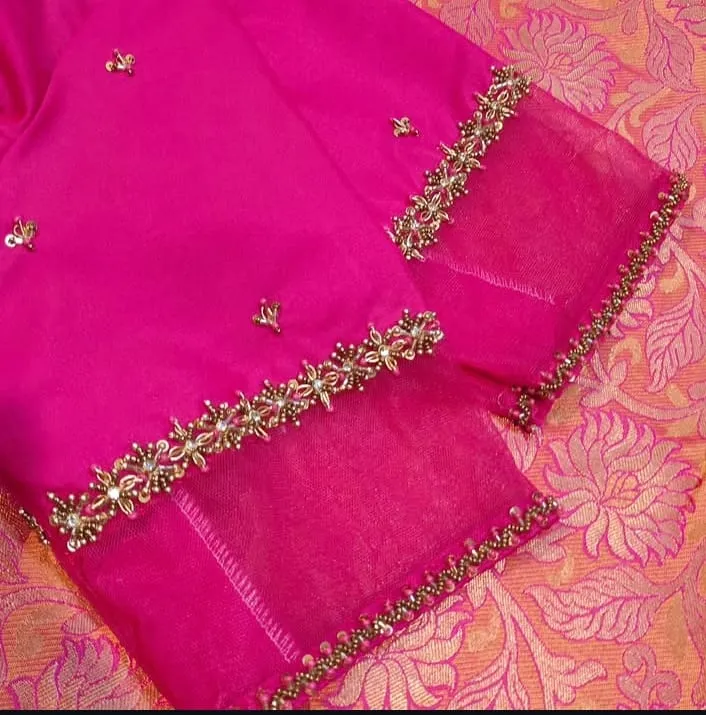 Rani Pink Net Zardosi Designer Blouse  Latest Maggam Work Beauty at a Budget Price