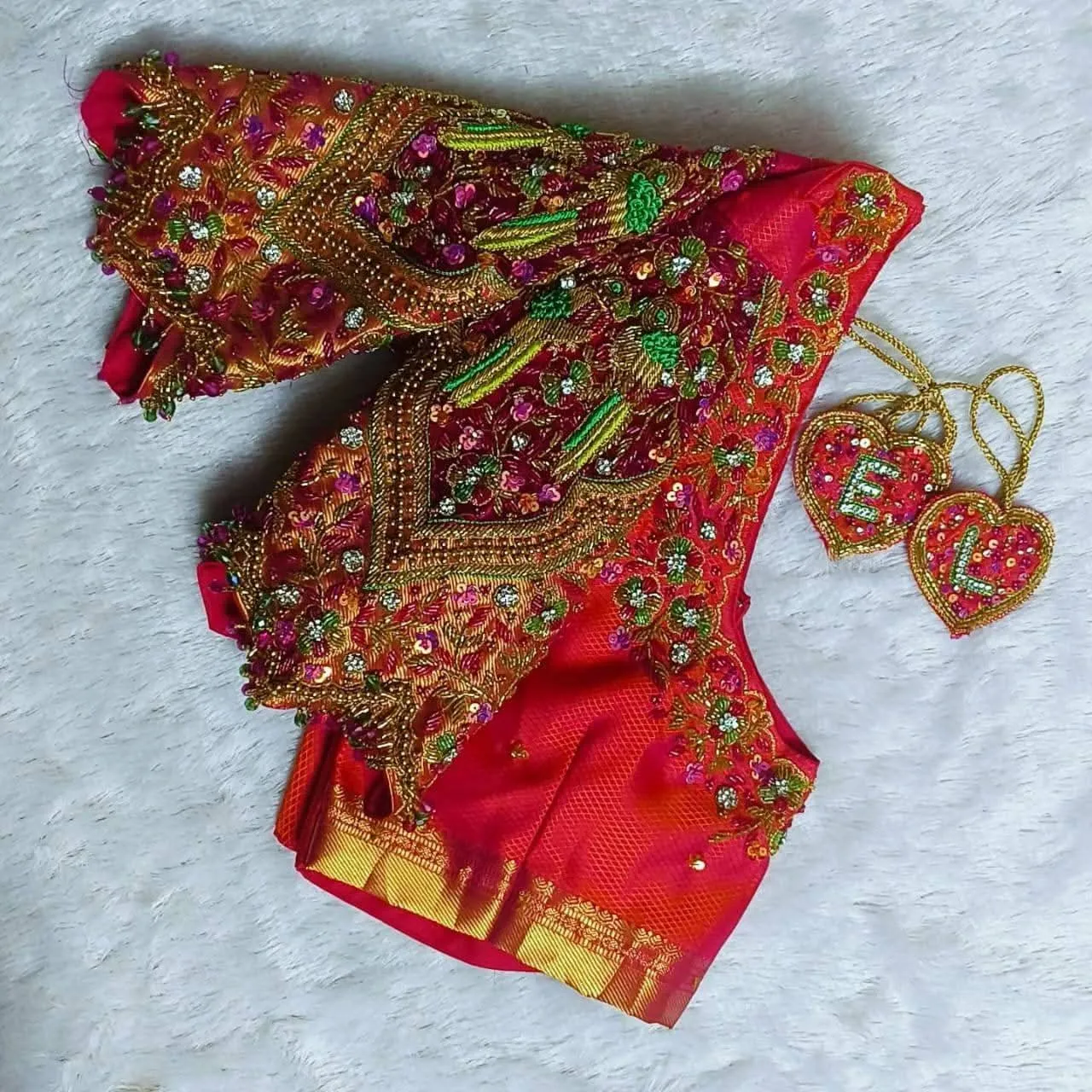 Red Bridal Bird Motif Maggam Work Blouse  Premium Wedding Wear for Grand Celebrations