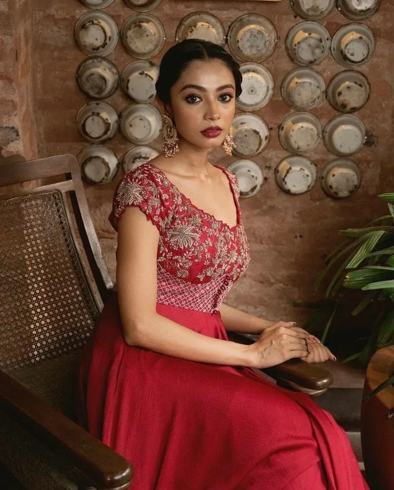 Red Bridal Long Frock with Custom Maggam Work  Wedding Ready Designer Wear