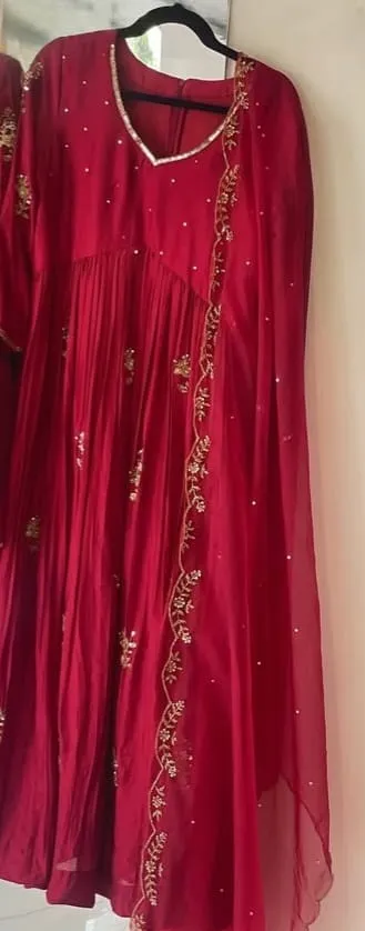 Red Customised Maggam Work Anarkali Under Budget  Elegant Full-Sleeves Party Style