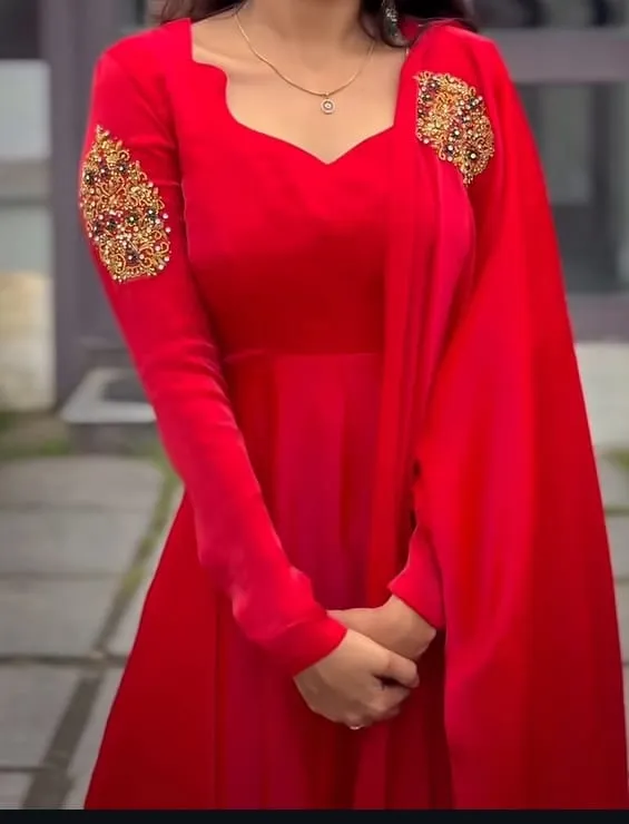 Red FullSleeve Anarkali Suit with Maggam Work  Stunning Festive Wear Collection