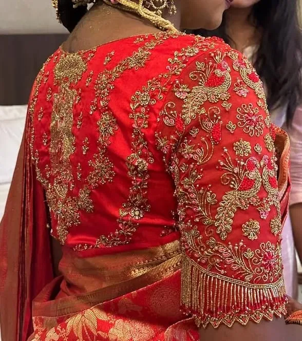 Red Grand Maggam Work Blouse Affordable Designer Bridal Wear - Image 2