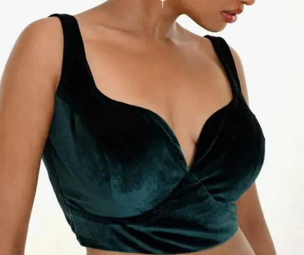 Regal Emerald Velvet Ready-to-Wear Blouse  Luxury Fancy Saree Top