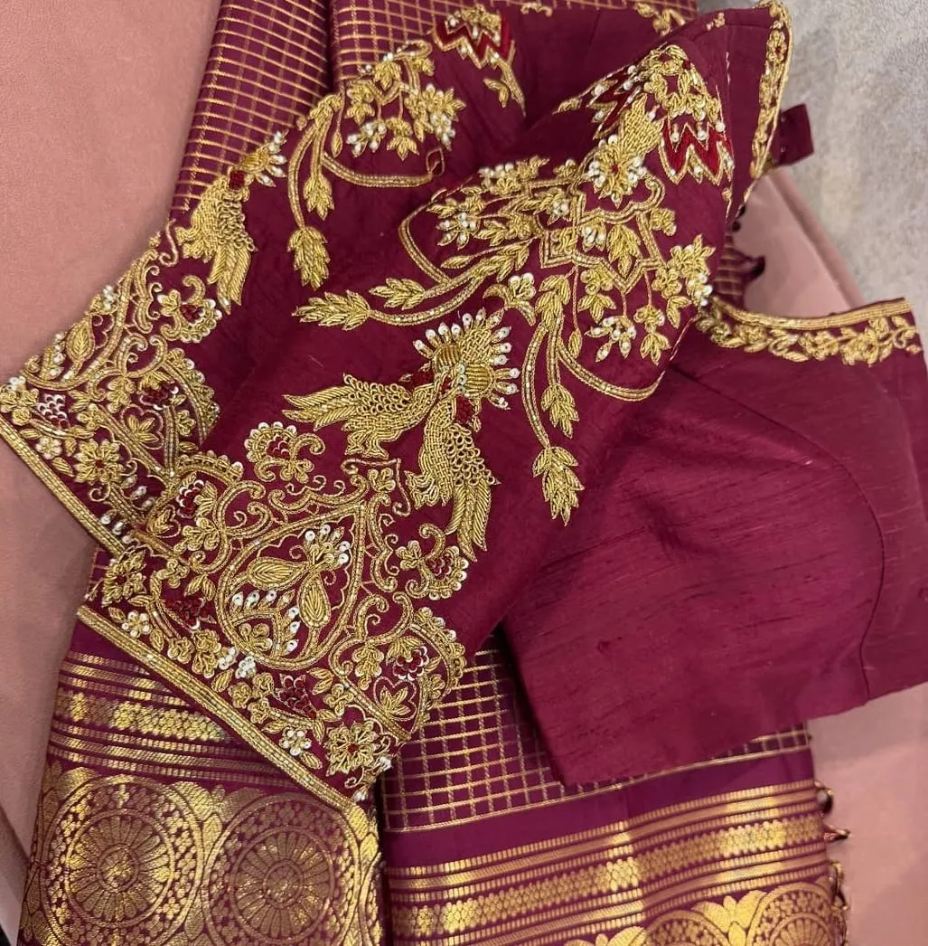 Royal Maroon Bridal Maggam Work Blouse  Statement Wedding Wear