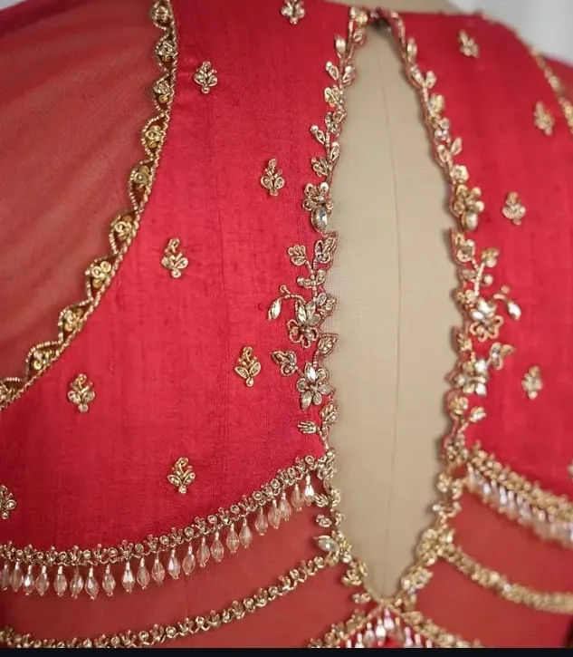Royal Red Bridal Maggam Blouse High Neck Elite Couture for Brides - Image 2