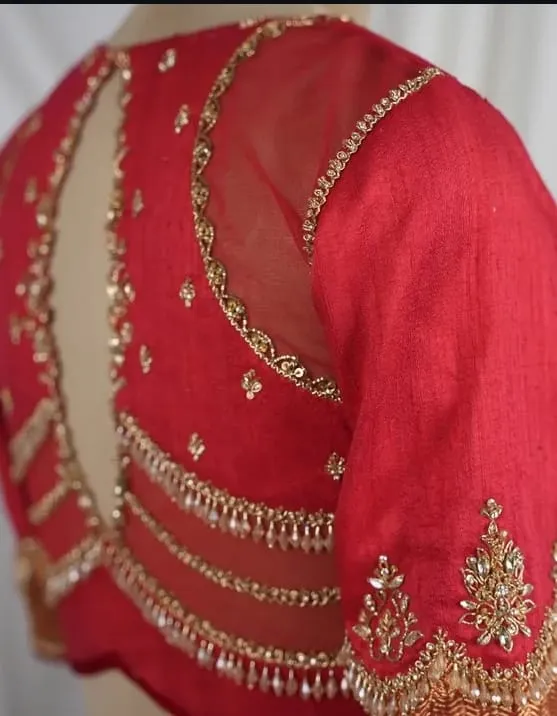 Royal Red Bridal Maggam Blouse High Neck Elite Couture for Brides - Image 3
