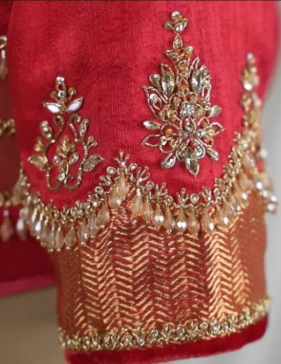 Royal Red Bridal Maggam Blouse High Neck Elite Couture for Brides - Image 4