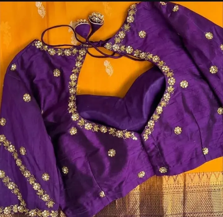 Sale  Designer Purple  Silver Embroidered Maggam Blouse NEW