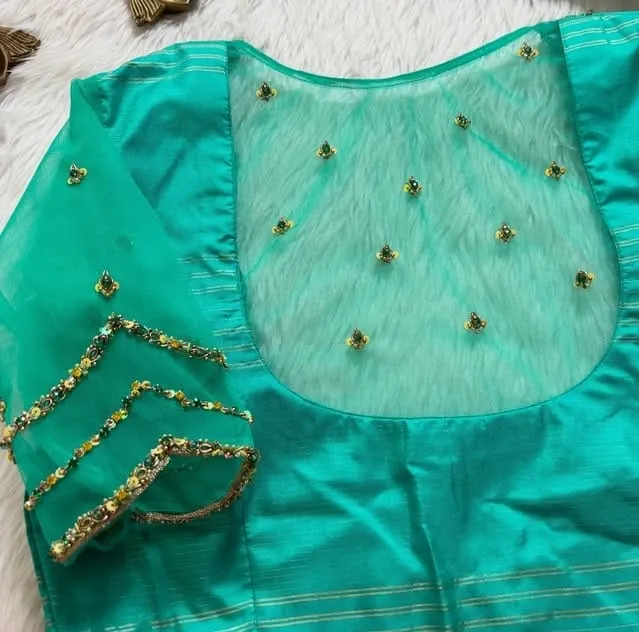 Shop Luxury Rama Green Net Maggam Blouse  Handcrafted Net Aariwork for Weddings