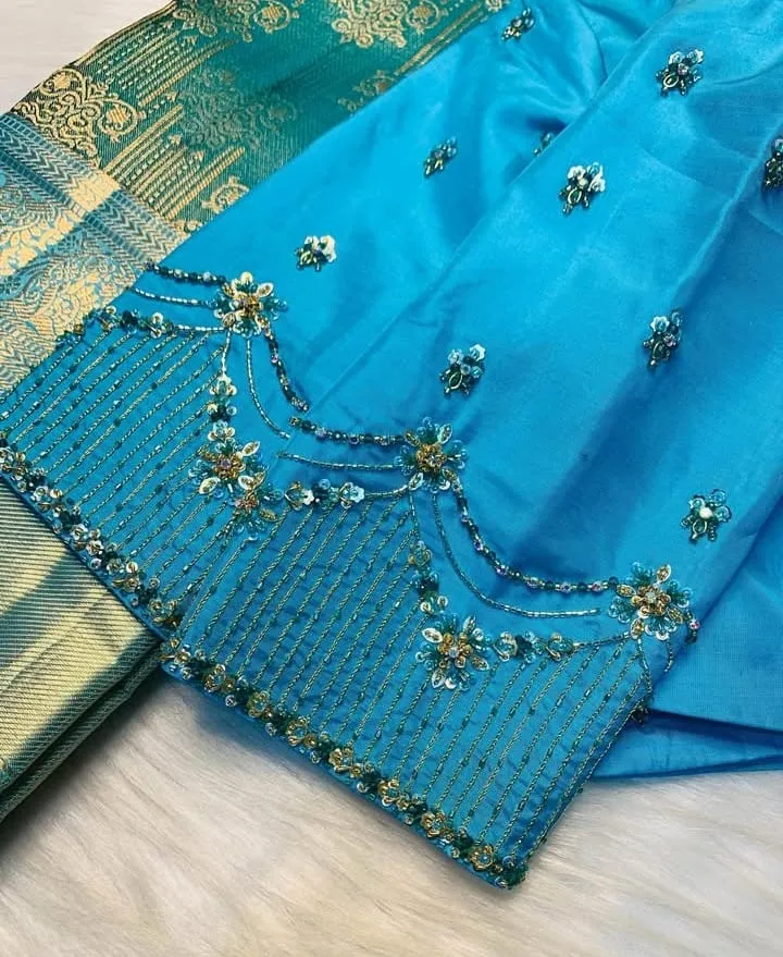 Sky Blue Bridal Maggam Work Blouse Exclusive Craftsmanship for Special Occasions