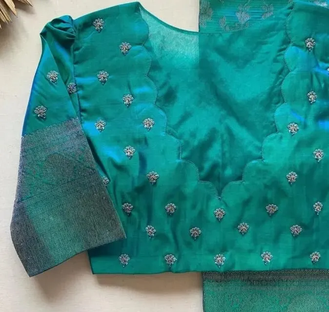Sky Blue Maggam Work Blouse Affordable Price Simple Buti Design  Shop Now