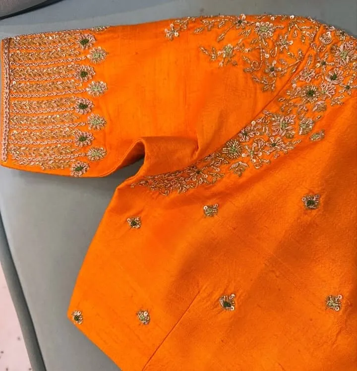 Stunning  Affordable Orange Maggam Work Bridal Blouse Latest Wedding Design Under Your Budget