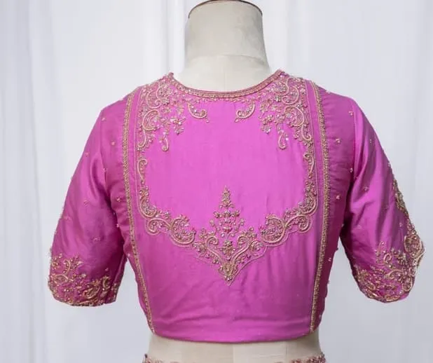Stunning Budget Friendly Baby Pink Maggam Work Blouse Premium Hand Embroidery - Image 2