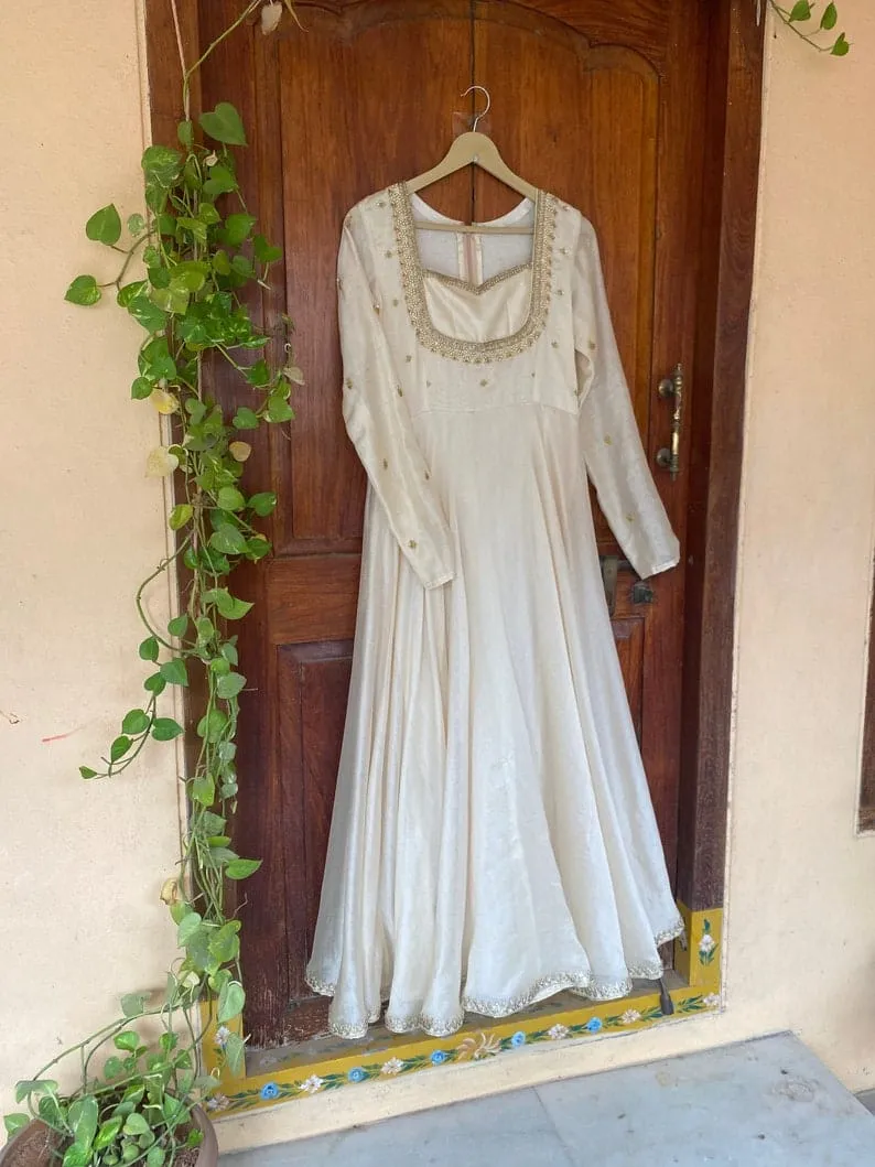 Stunning Halfwhite Maggam Work Long Gown Customised Party Wear for Elegance Glam - Image 3