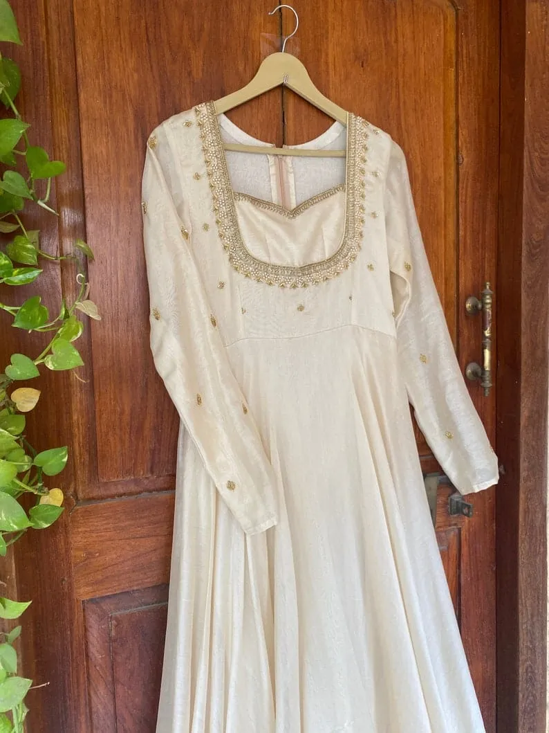 Stunning Halfwhite Maggam Work Long Gown Customised Party Wear for Elegance Glam - Image 5