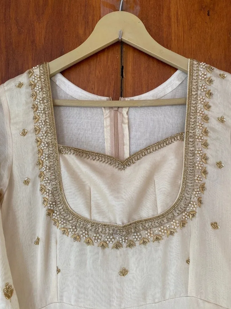 Stunning Halfwhite Maggam Work Long Gown Customised Party Wear for Elegance Glam - Image 6