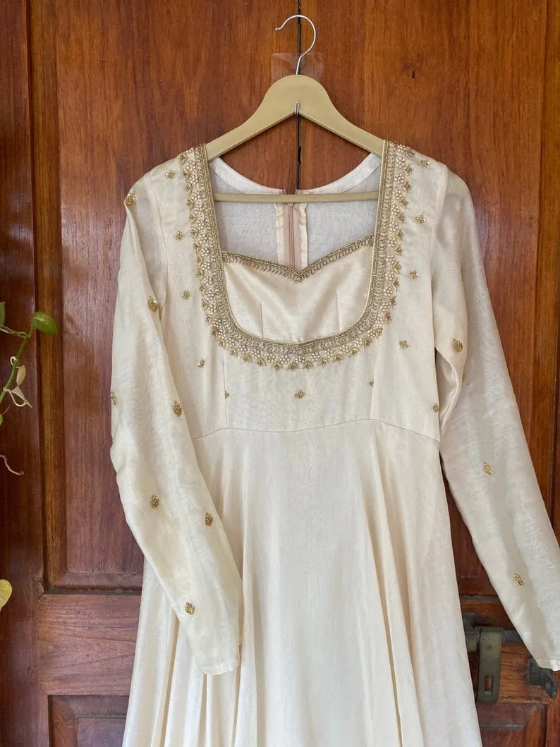 Stunning Halfwhite Maggam Work Long Gown Customised Party Wear for Elegance Glam - Image 7