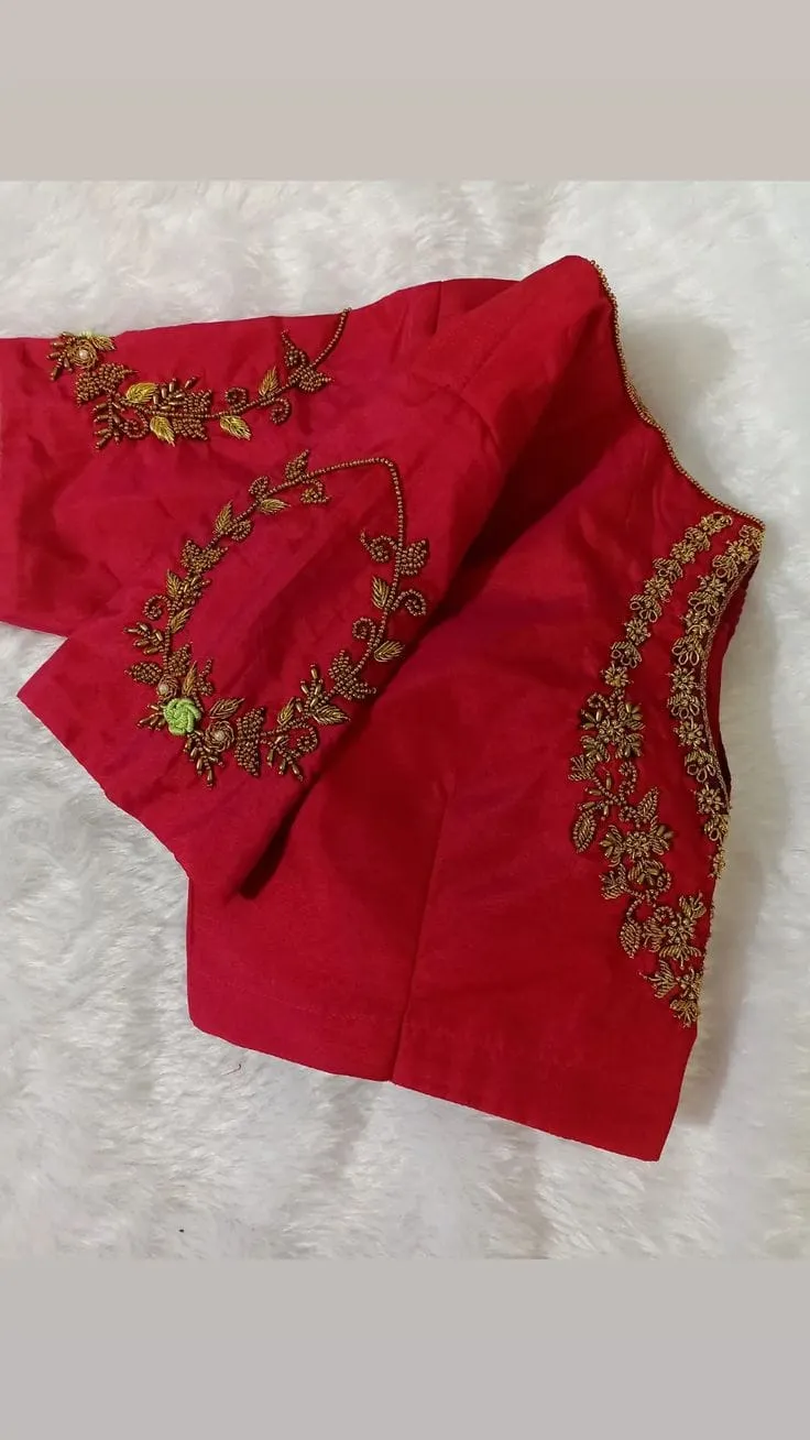 Stunning Red High Neck Layered Maggam Work Blouse  Designer Look Under Budget