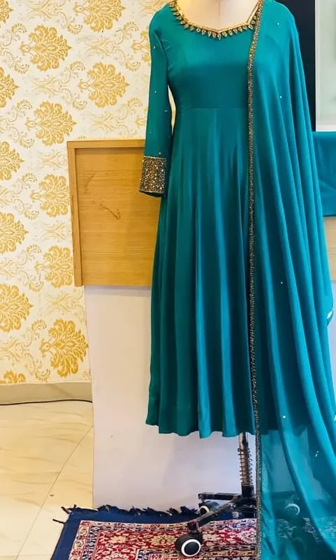 TopSelling Peacock Green Maggam Anarkali Suit FullSleeve Royal Finish for Special Events