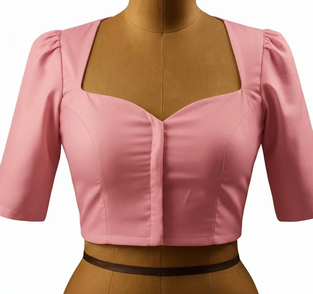 Trending Green Puff Sleeve Blouse Sweetheart Neck Fancy Ready Made Ethnic Wear