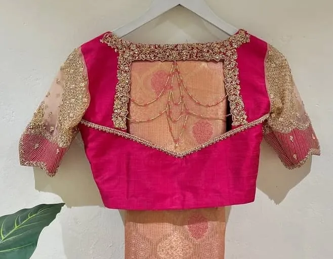 TRENDING Pink Net Maggam Work Blouse Flawless Designer Style for Weddings Events - Image 2