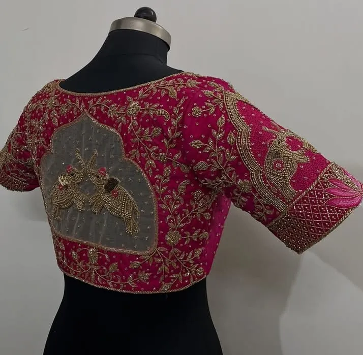 Unforgettable Pink Maggam BlouseCustom Hand-Embroidered Grandeur for Indian Brides